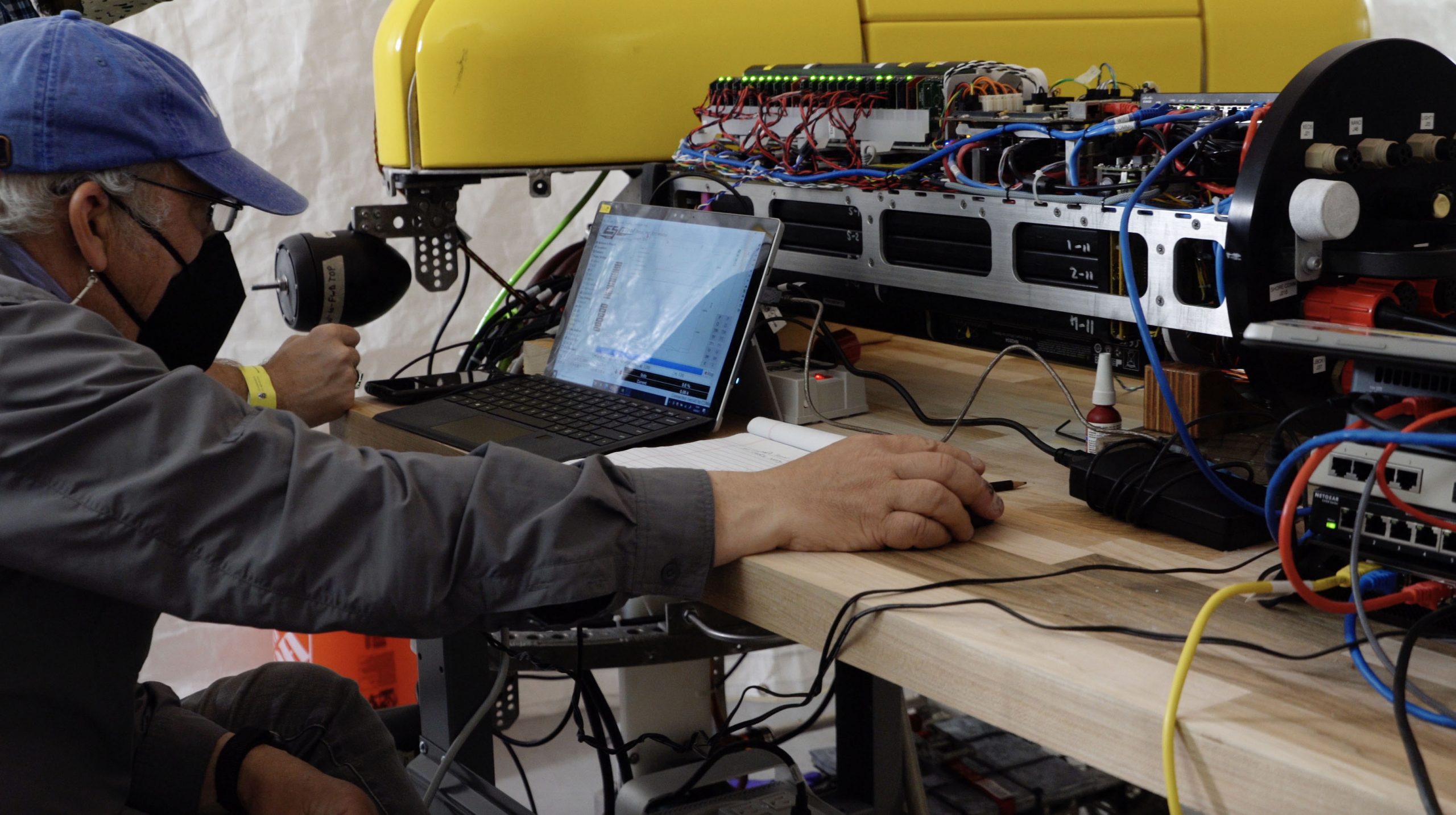 WHOI Senior Scientist Dana Yoerger uses an open-source software, VESC (Vedder Electronic Speed Controller), to calibrate Mesobot's motors.