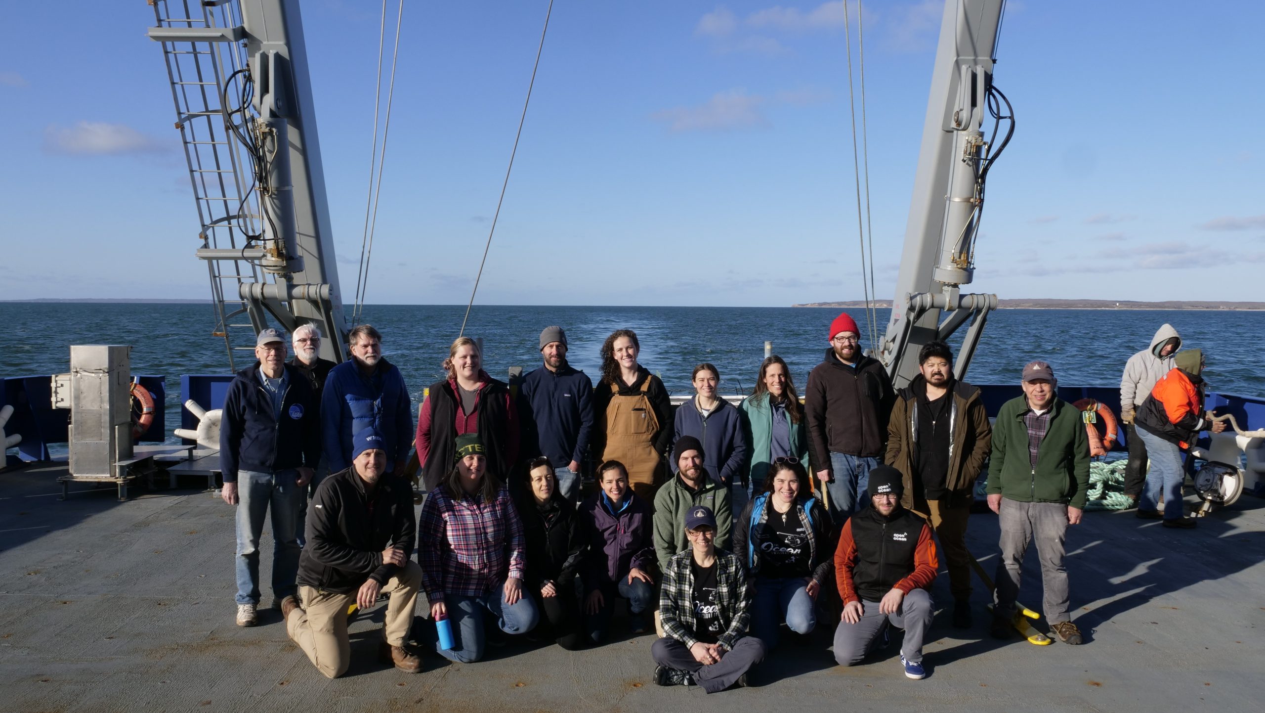 KR (back row, fourth from left) joins the OTZ team at sea during a 2019 cruise aboard the R/V <i>Neil Armstrong</i>.