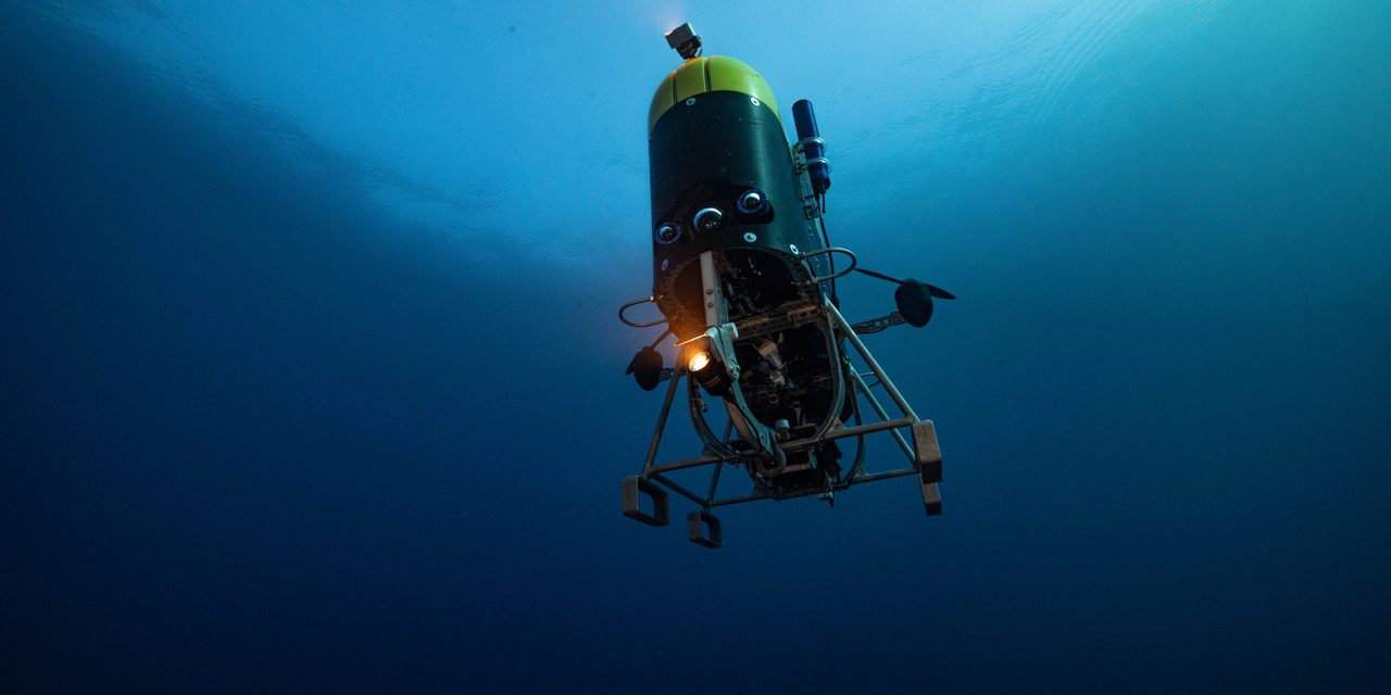 <em>Mesobot</em> starts its descent into the waters of the twilight zone just a few miles offshore from Bermuda. (Photo: Evan Kovacs)