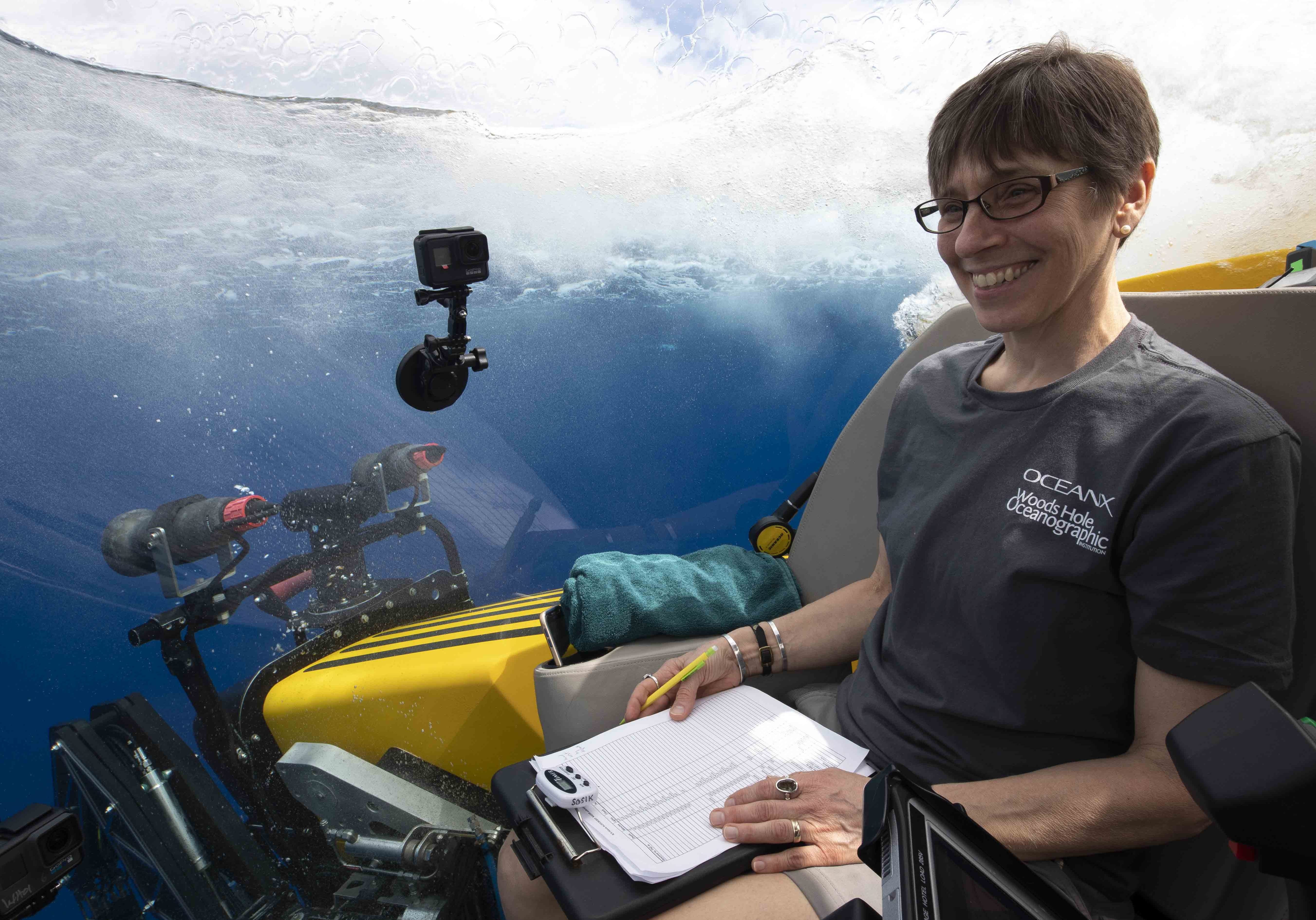 Heidi Sosik enters the ocean in manned submersible