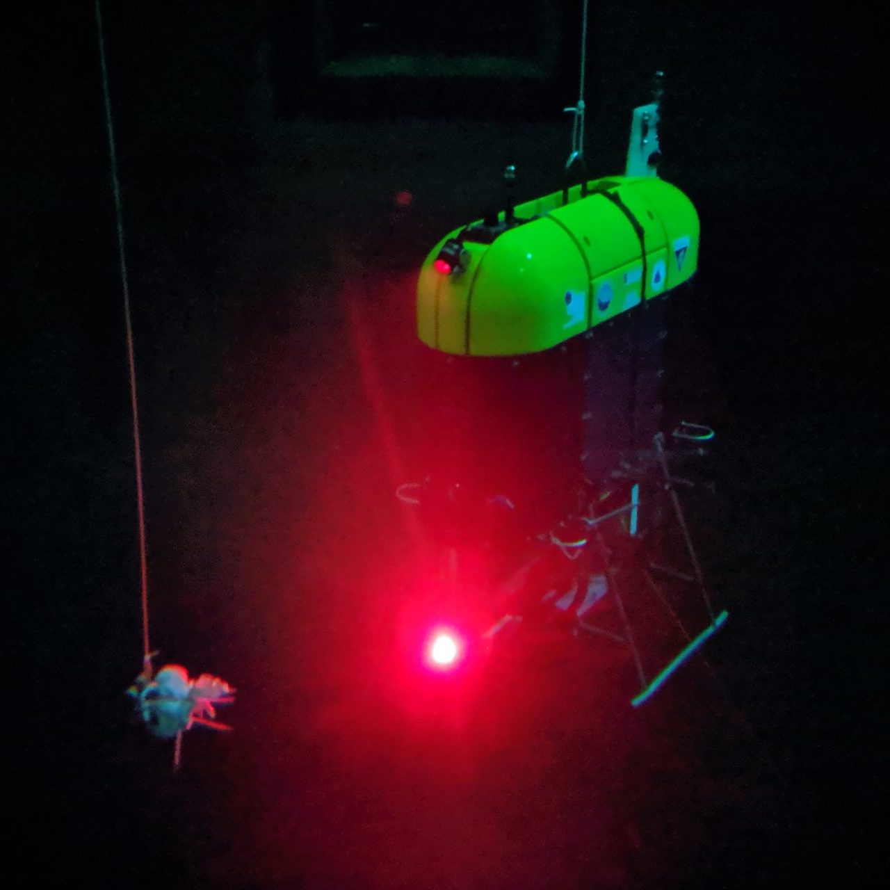 Mesobot using red light in a test tank